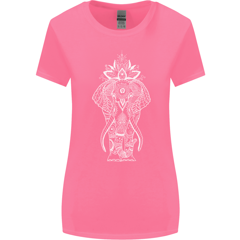 White Mandala Art Elephant Womens Wider Cut T-Shirt Azalea