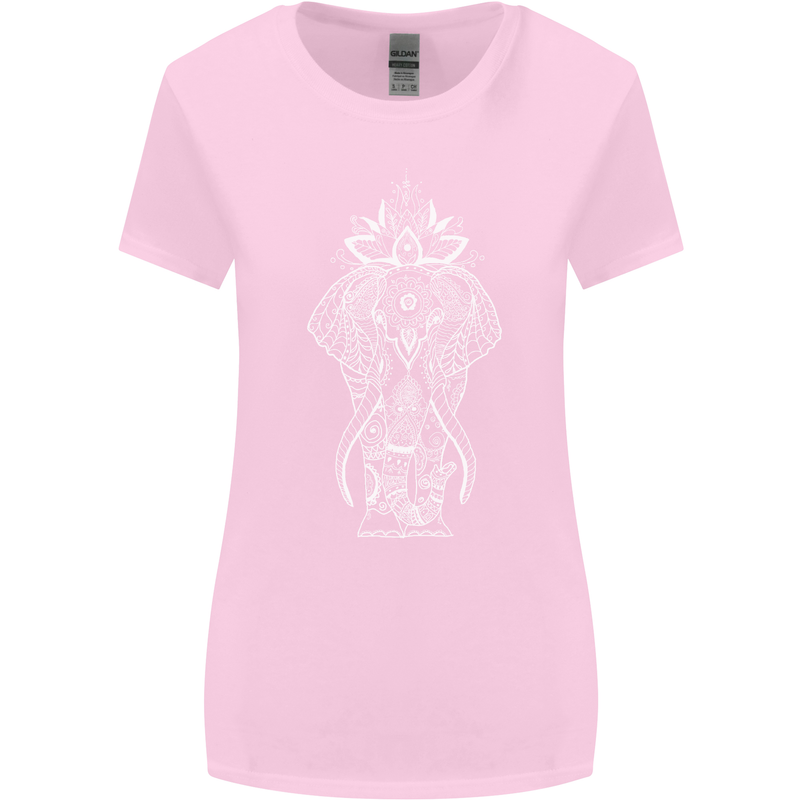 White Mandala Art Elephant Womens Wider Cut T-Shirt Light Pink