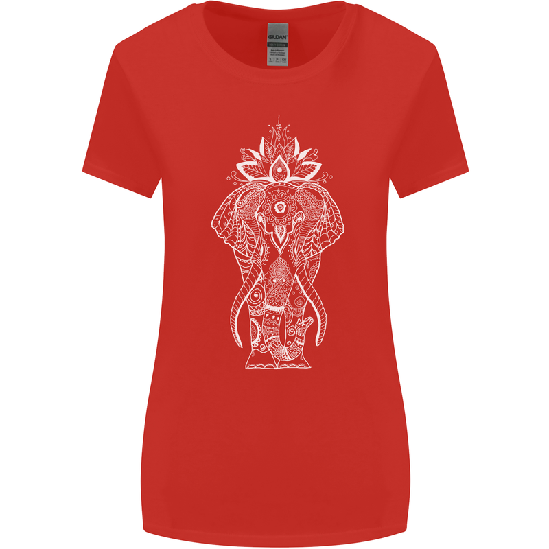 White Mandala Art Elephant Womens Wider Cut T-Shirt Red