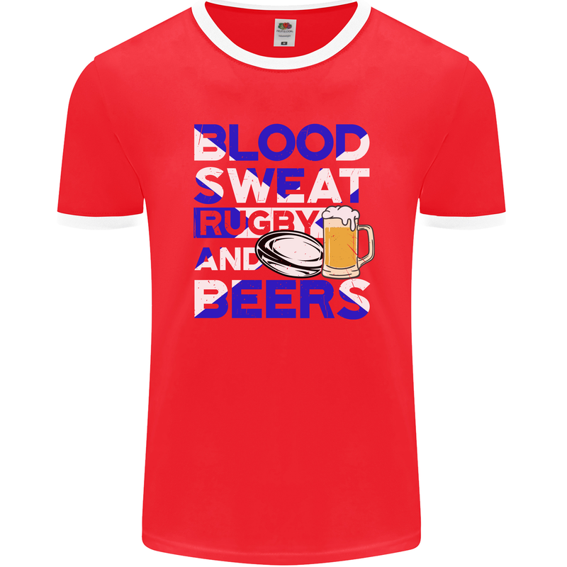 Scotland Blood Sweat & Beers Rugby Scottish Mens Ringer T-Shirt FotL Red/White