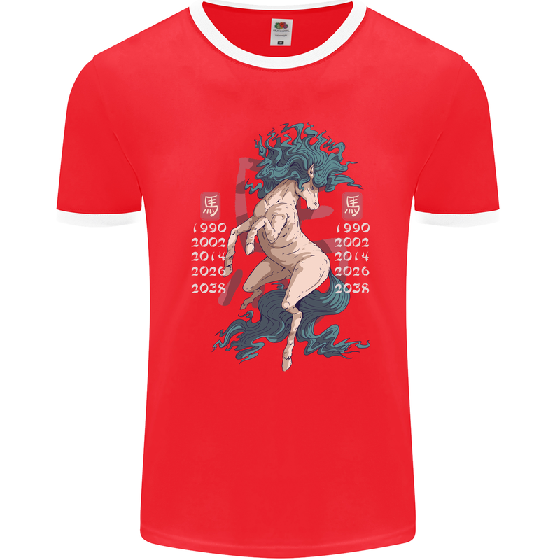 Chinese Zodiac Shengxiao Year of the Horse Mens Ringer T-Shirt FotL Red/White