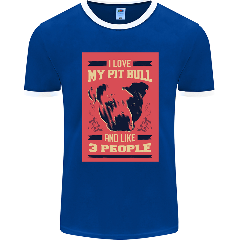 I Love My Pitbull & 3 People Funny Mens Ringer T-Shirt FotL Royal Blue/White