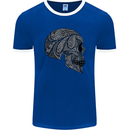 Mandala Skull Gothic Biker Motorbike Mens Ringer T-Shirt FotL Royal Blue/White