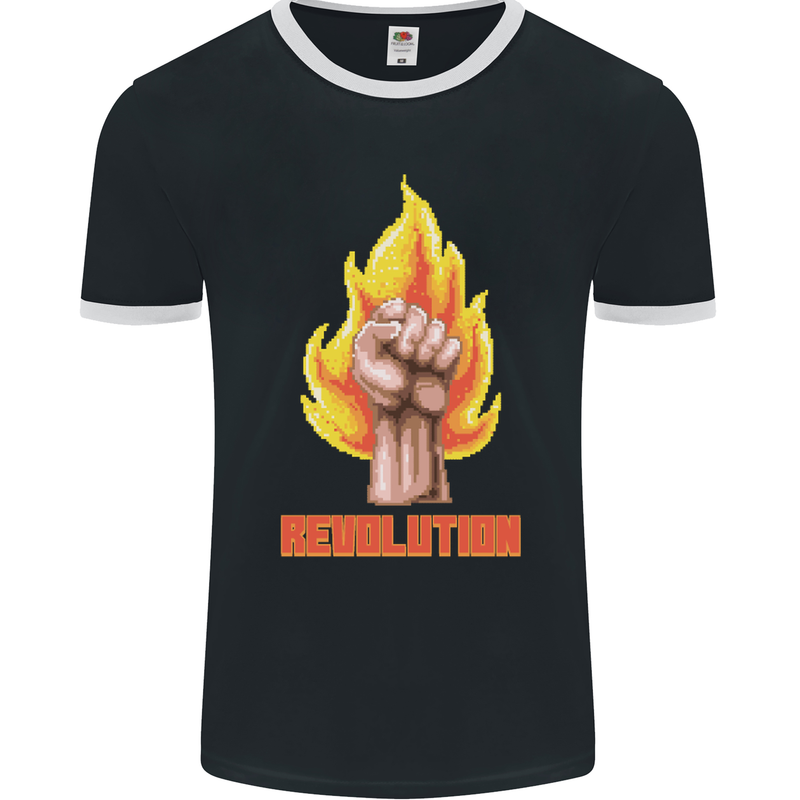 Pixelated Revolution Anarchy Anarchist 99% Mens Ringer T-Shirt FotL Black/White