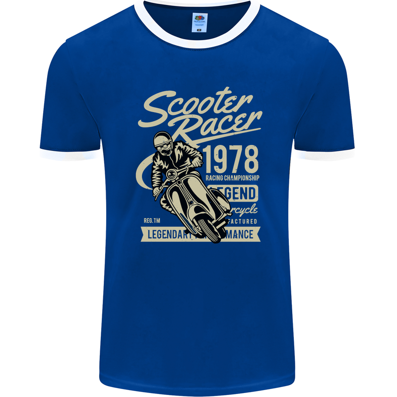 Scooter Racer Legend 1978 Motorbike Mens Ringer T-Shirt FotL Royal Blue/White