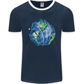Earth Hands Climate Change Environment Mens Ringer T-Shirt FotL Navy Blue/White
