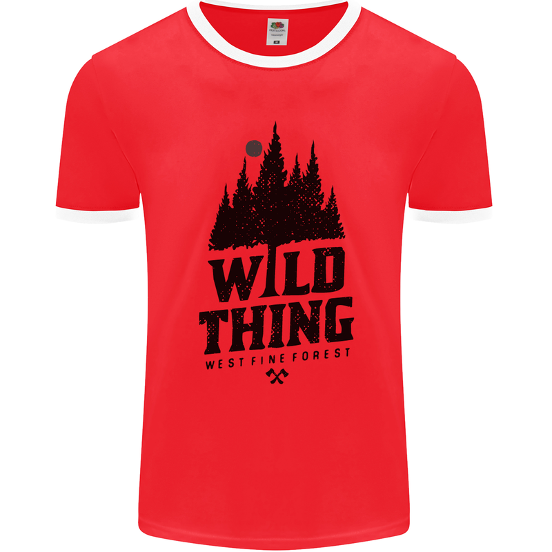 Hiking Wild Thing Camping Rambling Outdoors Mens Ringer T-Shirt FotL Red/White