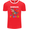 Autism T-Rex Embrace Differences Autistic Mens Ringer T-Shirt FotL Red/White