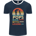 Pops Man Myth Legend Funny Fathers Day Mens Ringer T-Shirt FotL Navy Blue/White