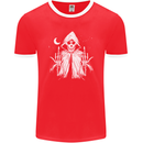 Grim Reaper Finger Flip Skull Biker Funny Mens Ringer T-Shirt FotL Red/White