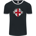 England St Georges Day Flag Gym Ripped Torn Mens Ringer T-Shirt FotL Black/White