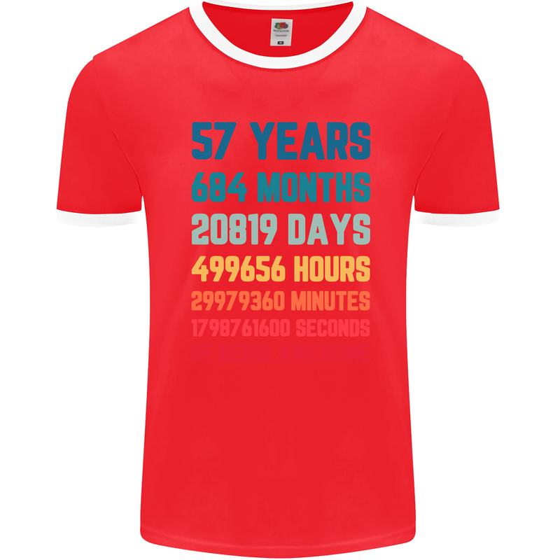 57th Birthday 57 Year Old Mens Ringer T-Shirt FotL Red/White