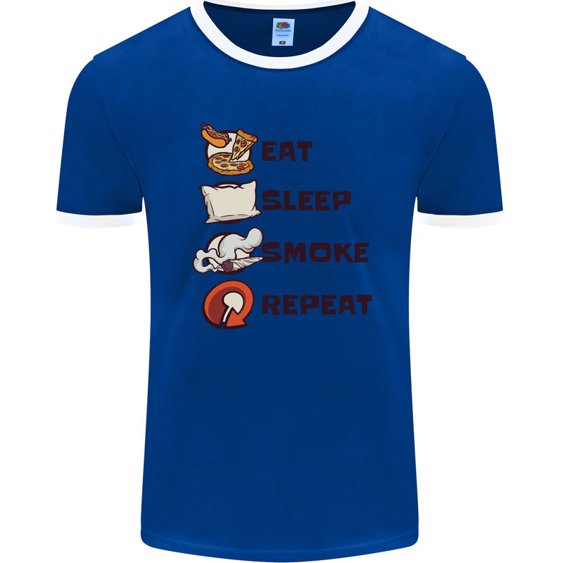 Eat Sleep Smoke Weed Repeat Drugs Cannabis Mens Ringer T-Shirt FotL Royal Blue/White