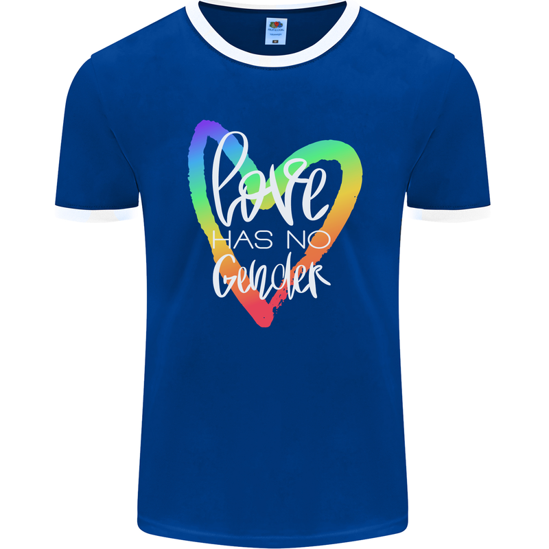 LGBT Love Has No Gender Gay Pride Day Mens Ringer T-Shirt FotL Royal Blue/White