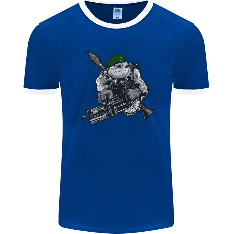 Royal Marine Bulldog Commando Soldier Mens Ringer T-Shirt FotL Royal Blue/White