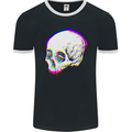 Glitch Skull Gothic Biker Heavy Metal Rock Mens Ringer T-Shirt FotL Black/White