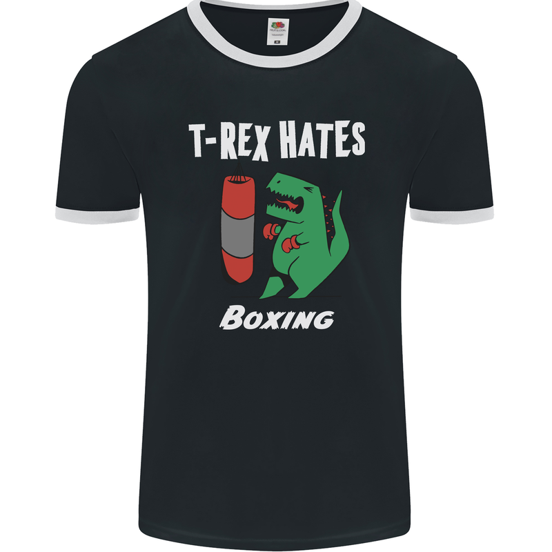 T-Rex Hates Boxing Funny Boxer Sport MMA Mens Ringer T-Shirt FotL Black/White