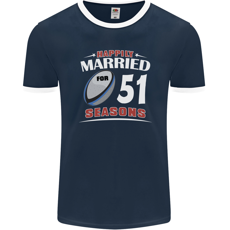 51 Year Wedding Anniversary 51st Rugby Mens Ringer T-Shirt FotL Navy Blue/White