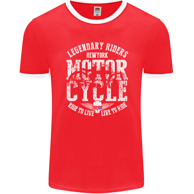 Legendary Motorcycle Riders Motorbike Biker Mens Ringer T-Shirt FotL Red/White