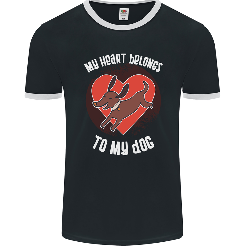 My Heart Belongs to my Dog Funny Mens Ringer T-Shirt FotL Black/White