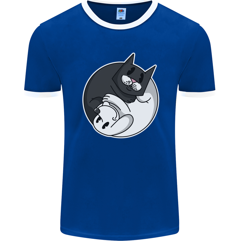 Cat and Dog Yin Yang Mens Ringer T-Shirt FotL Royal Blue/White