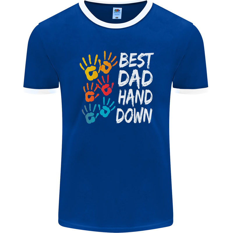 Best Dad Hands Down Fathers Day Funny Mens Ringer T-Shirt FotL Royal Blue/White