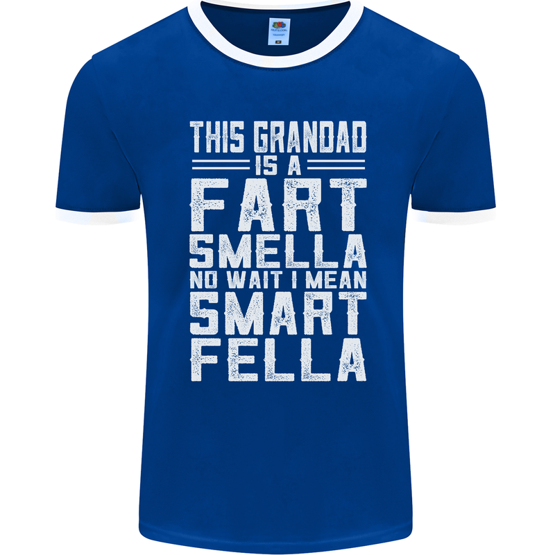 Grandad Is a Fart Smella Funny Fathers Day Mens Ringer T-Shirt FotL Royal Blue/White