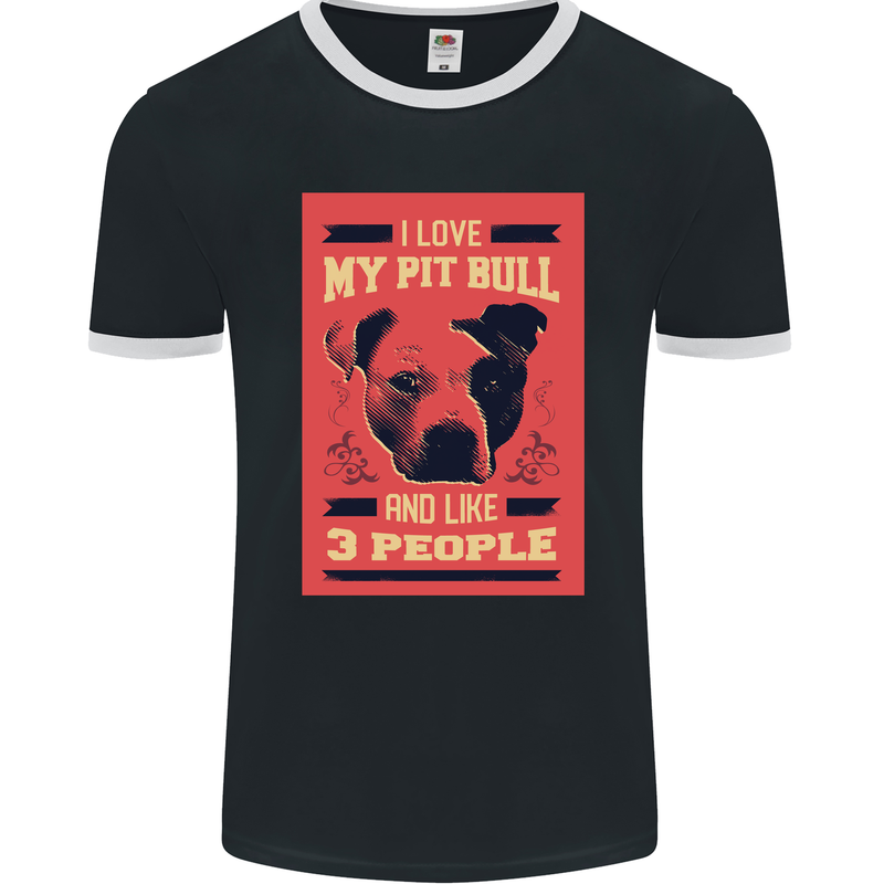 I Love My Pitbull & 3 People Funny Mens Ringer T-Shirt FotL Black/White