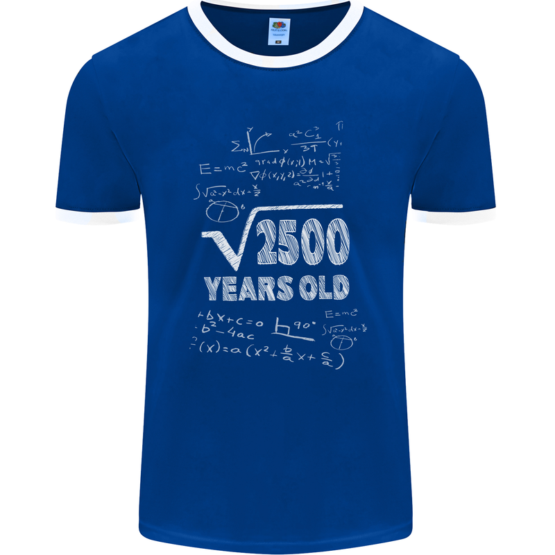50th Birthday 50 Year Old Geek Funny Maths Mens Ringer T-Shirt FotL Royal Blue/White