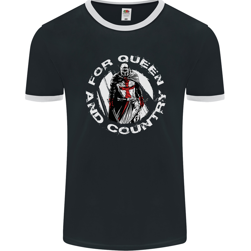 St Georges Day For Queen & Country England Mens Ringer T-Shirt FotL Black/White
