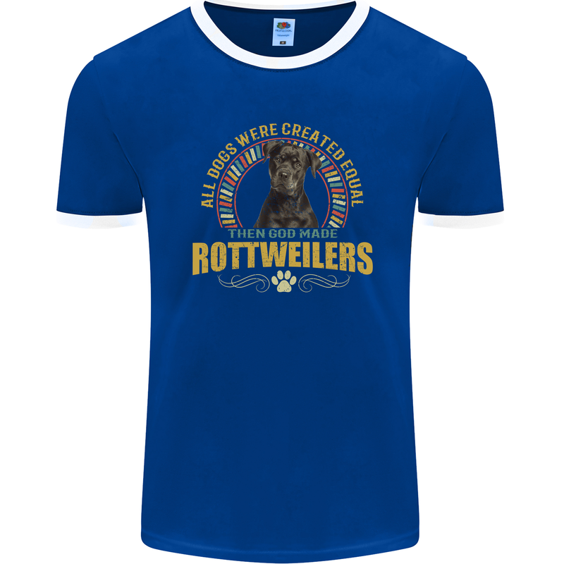 A Rottweiler Dog Mens Ringer T-Shirt FotL Royal Blue/White