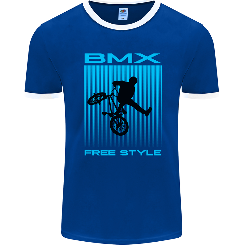 BMX Freestyle Cycling Bicycle Bike Mens Ringer T-Shirt FotL Royal Blue/White