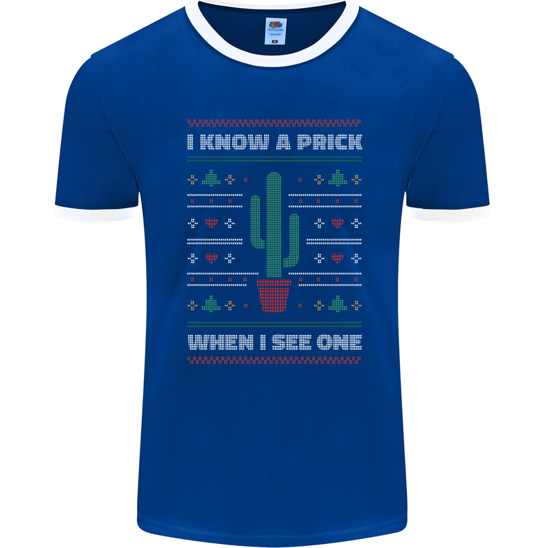 Funny Christmas Cactus Prick Mens Ringer T-Shirt FotL Royal Blue/White