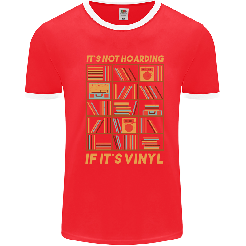 Funny Vinyl Records Turntable Music LP Mens Ringer T-Shirt Red/White