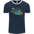 Jazz Lover Musical Instruments Guitar Mens Ringer T-Shirt FotL Navy Blue/White