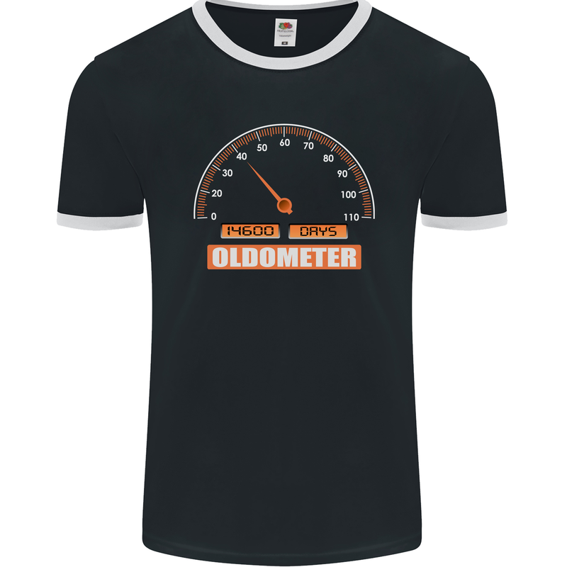 40th Birthday 40 Year Old Ageometer Funny Mens Ringer T-Shirt FotL Black/White