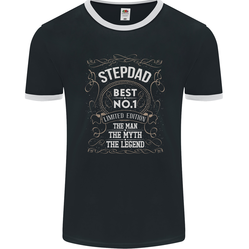 Father's Day No 1 Stepdad Step Dad Funny Mens Ringer T-Shirt FotL Black/White