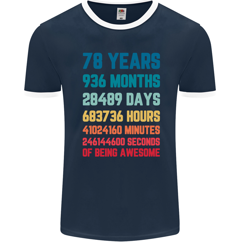 78th Birthday 78 Year Old Mens Ringer T-Shirt FotL Navy Blue/White