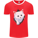 A Cat Rip Mens White Ringer T-Shirt Red/White