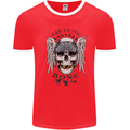 Bad to the Bone Biker Skull Angel Motorbike Mens White Ringer T-Shirt Red/White