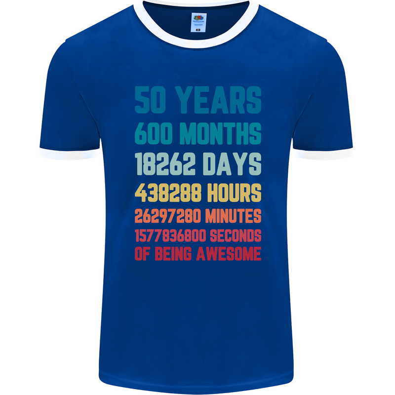 50th Birthday 50 Year Old Mens Ringer T-Shirt FotL Royal Blue/White