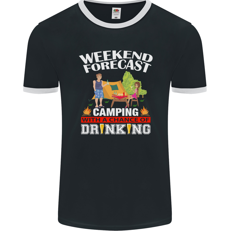 Camping Weekend Forecast Funny Alcohol Beer Mens Ringer T-Shirt FotL Black/White