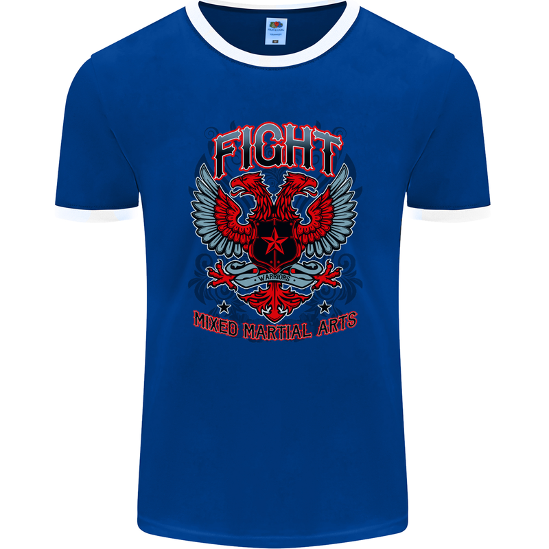 Fight Warriors Mixed Martial Arts MMA Mens Ringer T-Shirt FotL Royal Blue/White