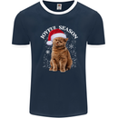 Joyful Season Christmas Funny Cat Xmas Mens Ringer T-Shirt FotL Navy Blue/White