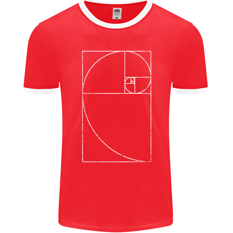 Fibonacci Spiral Golden Geometry Maths Mens Ringer T-Shirt FotL Red/White