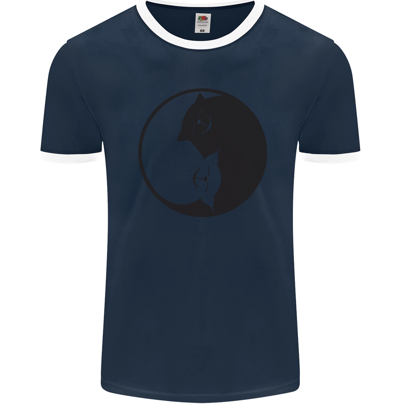 Yin Yang Cat Lover Funny Kitten Pet Mens Ringer T-Shirt FotL Navy Blue/White