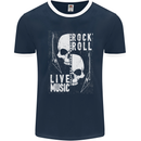 Rock n Roll Live Music Skull Guitar Mens Ringer T-Shirt FotL Navy Blue/White