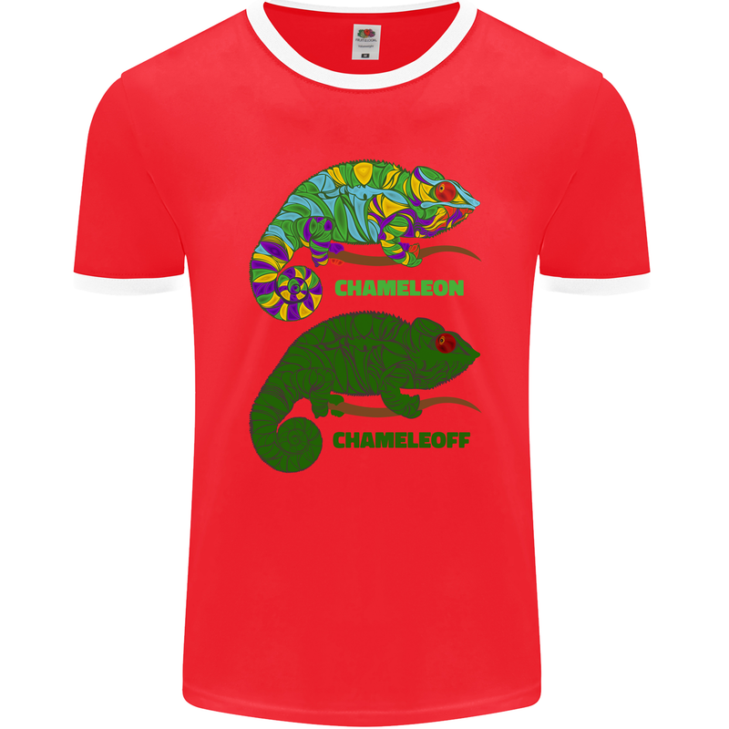 Chameleoff Chameleon Funny Off On Mens Ringer T-Shirt FotL Red/White