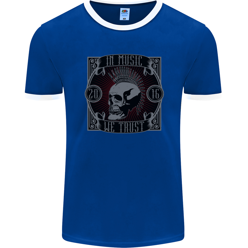 In Music We Trust Punk Rock Skull Mens Ringer T-Shirt FotL Royal Blue/White