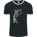 A Cat Sleeping on the Moon Mens Ringer T-Shirt FotL Black/White